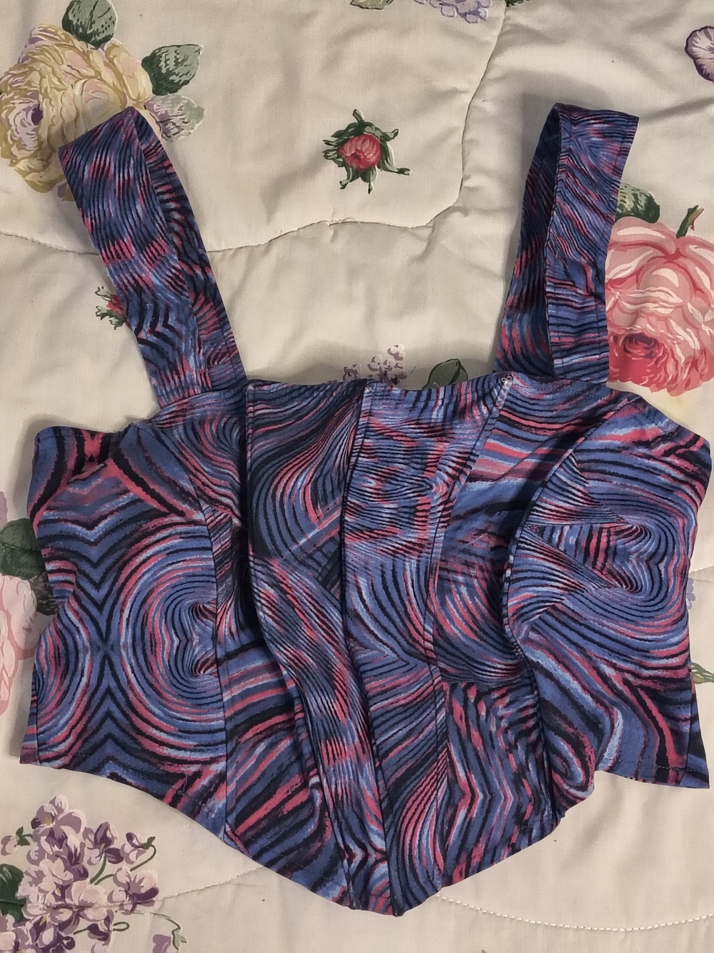 Forever 21 Blue and Pink Swirl Square Neck Crop Top